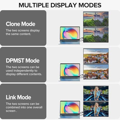 18.5" FHD 1080P Dual Portable Monitor 100% sRGB Laptop Screen Extender, 330° Screen Adjustment & 135° Stand, VESA Mountable, USB-C/HDMI, Travel Monitor for Laptop, Windows