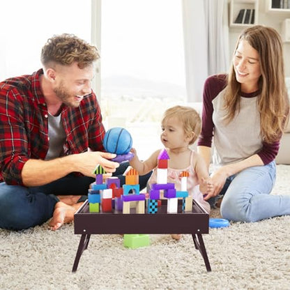 Bamboo Bed Tray Table with Foldable Legs & Ergonomic Handle, 17x12in Breakfast Tray for Eating, Laptop Desk, Sofa Snacking, Non-Slip Surface (Mahogany) - color: Mahogany