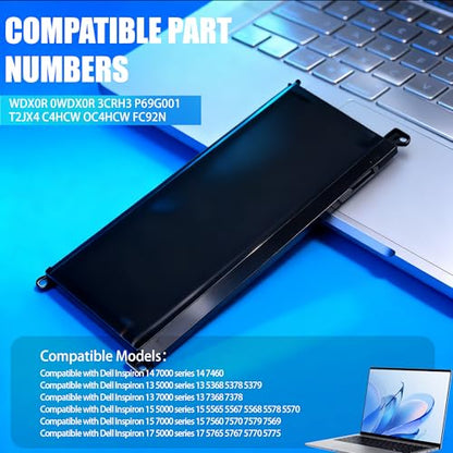WDX0R Laptop Battery Replacement for Dell Inspiron 13 15 Series 5000 7000 5567 7573 5570 7579 7378 5565 5379 5378 Latitude 3490 3590 3340 3400 3390 3500 3190 Vostro 5468 5568 P69G 3CRH3