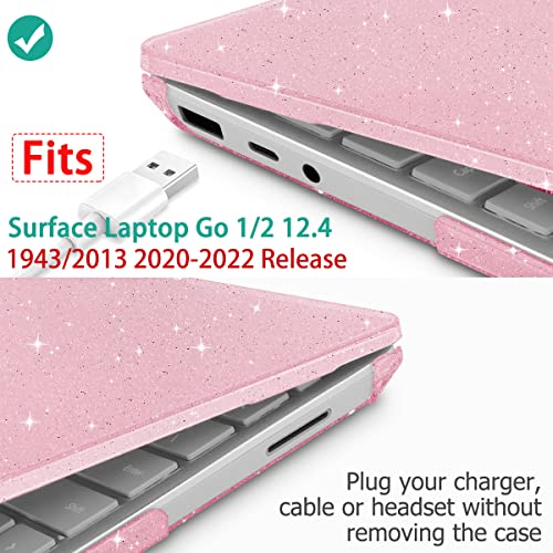Mektron Glitter 2023 Microsoft Surface Laptop GO 3 Case 12.4" Compatible with Go 2/1 Laptop Cover 2022-2020 Releases Model 1943/2013 Plastic Hard Shell Case with Screen Protector, Sparkle Pink - color: Sparkle Pink
