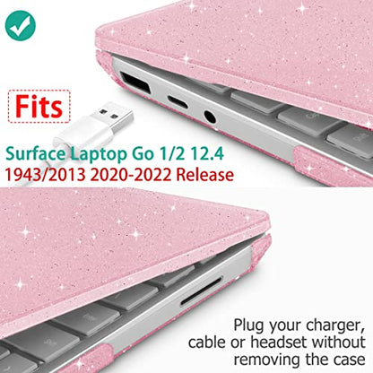 Mektron Glitter 2023 Microsoft Surface Laptop GO 3 Case 12.4" Compatible with Go 2/1 Laptop Cover 2022-2020 Releases Model 1943/2013 Plastic Hard Shell Case with Screen Protector, Sparkle Pink - color: Sparkle Pink
