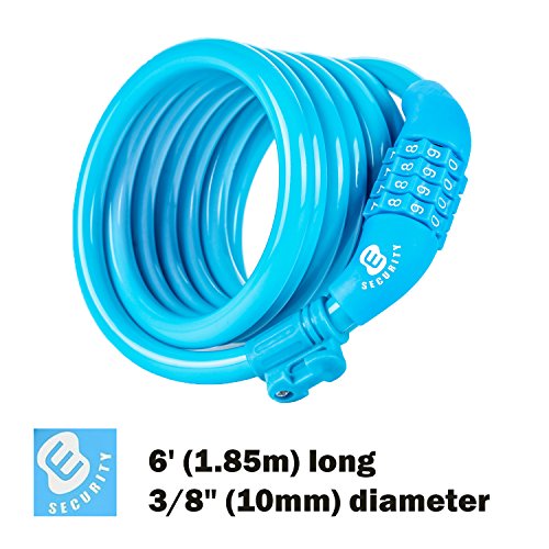 Etronic Bike Lock M6, Cable Lock 6 Feet Long Coiled Security Resettable Combo Combination Lock Bicycle Lock with Mounting Bracket - color: Blue