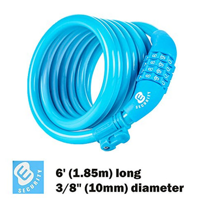 Etronic Bike Lock M6, Cable Lock 6 Feet Long Coiled Security Resettable Combo Combination Lock Bicycle Lock with Mounting Bracket - color: Blue
