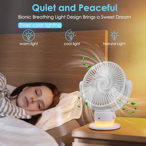 OGZ Portable Fan for Travel Wireless with Remote Timer, 7 Inch Small Desk Fan with LED Night Light 90° Oscillation, Rechargeable USB Fan for Cruise Bed Beside Sleeping Camping Tent - color: White