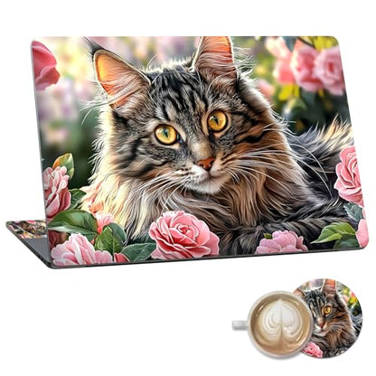 Laptop Skin Sticker Decal 15.6 Inch,12 13 13.3 14 15 15.6 in Laptop Netbook Skins for Notebook,Art Decal Removable Waterproof Scratch Resistant,Universal Vinyl Cover,Cute Cat Flower - color: Cute Cat Flower