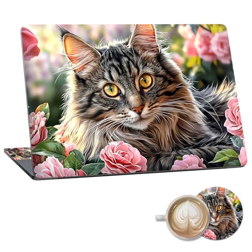 Laptop Skin Sticker Decal 15.6 Inch,12 13 13.3 14 15 15.6 in Laptop Netbook Skins for Notebook,Art Decal Removable Waterproof Scratch Resistant,Universal Vinyl Cover,Cute Cat Flower - color: Cute Cat Flower