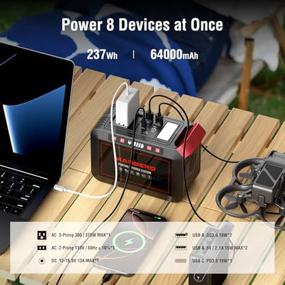 MARBERO 237Wh Solar Generator with Solar Panel Included Portable Power Station 300W Pure Sine Wave with Foldable Solar Panel 60W Set for Camping Outdoor Hiking Fishing Emergency | Solar Powered Generator 375W Surge Portable Power Station Pure Sine Wave 11