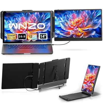 Laptop Screen Extender 14" - Dual Portable Monitor FHD 1080P IPS Second Screen for 13"-17" Laptops, Plug & Play for Trip/Remote Work Compatible with Windows/Mac/Android/Chrome - size: 14"