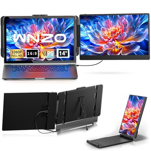 Laptop Screen Extender 14" - Dual Portable Monitor FHD 1080P IPS Second Screen for 13"-17" Laptops, Plug & Play for Trip/Remote Work Compatible with Windows/Mac/Android/Chrome - size: 14"