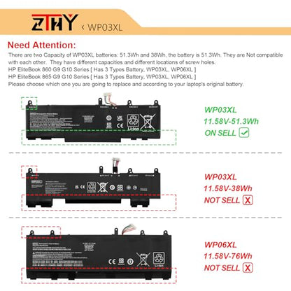 WP03XL Battery for HP EliteBook 830 835 840 845 860 865 G9 G10/ 840 860 G11 | ZBook Firefly 14 EliteBook X360 1040 G9 G10 2-in-1/Split X2 13-M0000/Elite x360 830 G11 Laptop Battery Replacement M73466-005 - size: 9.92*3.34*0.23 inch WP03XL