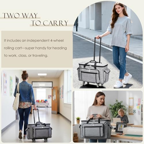 CAB55 Rolling Carrying Case for Cricut Maker 3/Maker 4/Maker/Explore 4/Explore 3/Explore Air 2, Double-Layer Storage Bag with 4 Wheels & Mat Pocket for Cricut Cutting Machine, Accessories & Tools