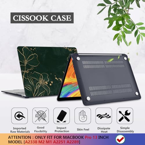 CISSOOK Case for MacBook Pro 13 Inch M2 M1 Chip A2338 A2251 A2289 | 4in1 Set Hard Shell Case+ Keyboard Cover+ Screen Protector for MacBook Pro 13 with Touch Bar 2020-2025, Elegant Gold Lotus - color: Pro13inch-Elegant Gold Lotus
