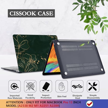 CISSOOK Case for MacBook Pro 13 Inch M2 M1 Chip A2338 A2251 A2289 | 4in1 Set Hard Shell Case+ Keyboard Cover+ Screen Protector for MacBook Pro 13 with Touch Bar 2020-2025, Elegant Gold Lotus - color: Pro13inch-Elegant Gold Lotus