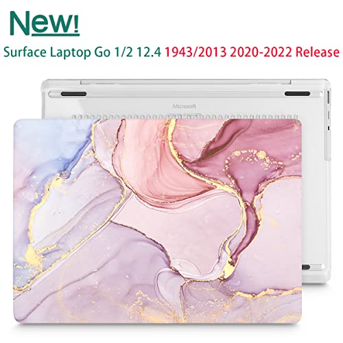 Mektron 2023 Microsoft Surface Laptop GO 3 Case 12.4" Compatible with Go 2/1 Laptop Cover 2022-2020 Releases Model 1943/2013 Plastic Hard Shell Case with Screen Protector, Pink Marble - color: Pink Marble