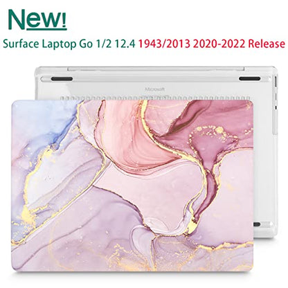 Mektron 2023 Microsoft Surface Laptop GO 3 Case 12.4" Compatible with Go 2/1 Laptop Cover 2022-2020 Releases Model 1943/2013 Plastic Hard Shell Case with Screen Protector, Pink Marble - color: Pink Marble