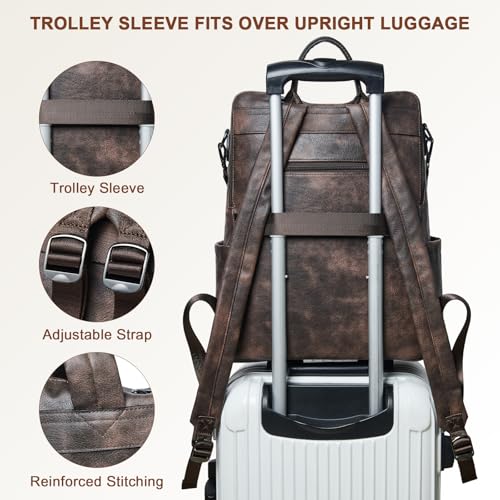 Laptop Backpack for Women 15.6 inch,Travel Leather Backpack Purse Nurse Teacher Carry on Backpack Computer Bag,Professional Water-Resistant College Business Work Casual Daypack,Two-toned Coffee - color: Two-toned Coffee