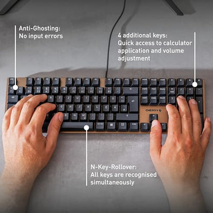 Cherry KC 200 MX Wired Mechanical Office Keyboard MX2A Brown Switches | Modern Design, Aluminum Surface, USB-A Connection, Full Size Keyboard,Black/Bronze, Tactile Switch - color: Bronze W/MX2A Brown