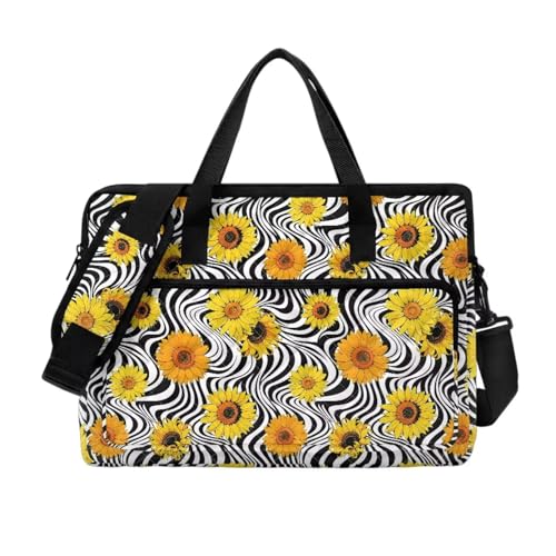 Laptop Sleeve, Laptop Cover with Adjustable Strap Computer Bag Tablet Notebook Sleeves Handbag Messenger Briefcase - color: Zebra Stripe Sunflower