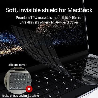 Soonjet Ultra Thin Keyboard Cover for MacBook Pro 14 16 & MacBook Air 13 15 | Premium TPU Protector for MacBook Pro 14/16 with M1-M5 Pro/Max Chips and MacBook Air 13/15 with M2-M5 Chips, US ANSI Layout - color: Translucent Tinted