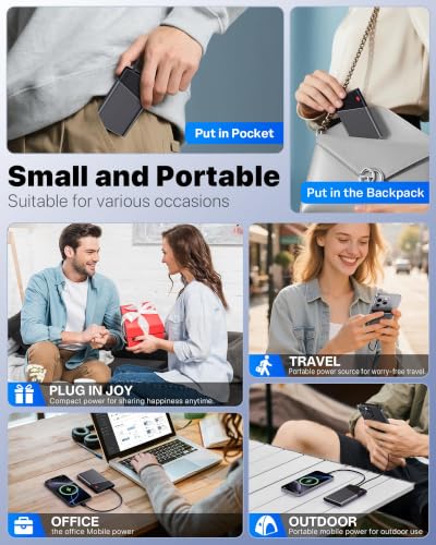 Aaoyun 10000mAh Portable Power Bank, 22.5W PD Fast Charging Battery Pack with Built-in USB-C Cable, Ultra-Slim External Phone Charger for iPhone 17/16/15, Samsung Galaxy S24, Android (Grey) - color: Grey-10000mah