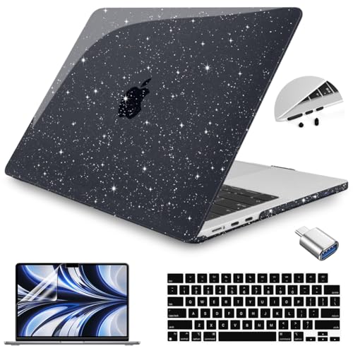 Teryeefi for M5 MacBook Air 13.6 inch Case with M2 M3 M4 2022 2023 2024 2025 2026 Release Model A2681/A3113/A3240/A3449, Glitter Protective Hard Shell & Keyboard Cover & USB 3 Adapter,Sparkly Black - color: Sparkly Black