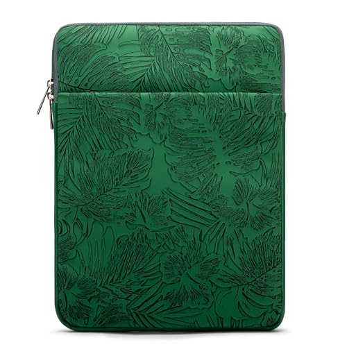 Kinmac 360° Protective Vertical Laptop Sleeve Case Cover Bag (Green Leaves PU, 12.5 inch-13.3 inch) - color: Green Leaves PU, size: 12.5 inch-13.3 inch