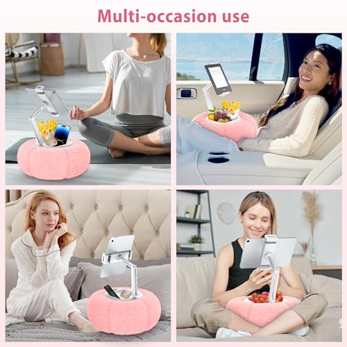 CreaDream Pumpkin Tablet Pillow Stand, Adjustable Pillow Stand for Lap Bed | Detachable Snack Bowl, Fits 4.7"-13" Kindle, Tablets, iPad, Soft Plush Fabric, for Reading and Relaxation on Bed, Couch, Pink - color: Pink