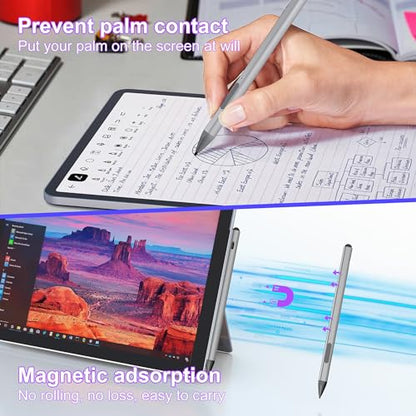 Surface Pen - Surface Pro Pen Stylus for Surface Pro 11/9/10/8/X/7/6/5/4/3, USB-C Fast Charge, 4096 Pressure Sensitivity, Palm Rejection Surface Pen for Surface Go 2/3/4/Book/Laptop/Studio - color: Silver