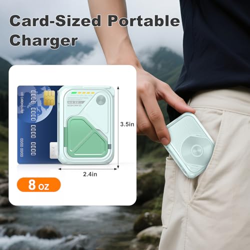 SEANCHEER P05 Portable Charger, Magnetic Power Bank, Small PowerBank, Battery Pack10000mAh Travel Essentials Fast Charging with Built in Cable, Foldable Wall Plug for iPhone,Samsung,Andriod (Green) - color: Green