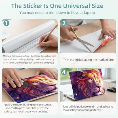 Universal Laptop Skin Decal, 3-Piece Vinyl Protector for 12 13 14 15.6" Notebook, Waterproof Anti-Scratch, Easy Trim & Bubble-Free Finish, Beautiful Lion - color: Beautiful Lion
