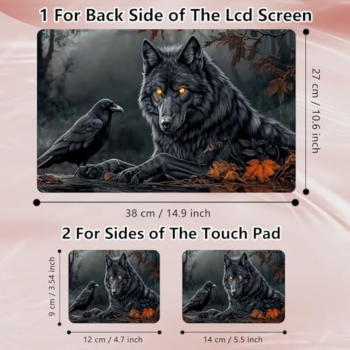 Laptop Skin Sticker Decal 12" 13" 13.3" 14" 15" 15.6",Waterproof Scratch Resistant Vinyl,Reusable Easy to Apply,for MacBook HP Dell Notebooks Netbooks Laptop,2 Wrist Pads,Black Wolf Crow - color: Black Wolf Crow