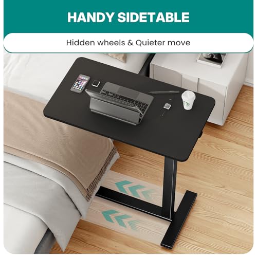 OLIXIS Overbed Bedside Table, Adjustable Hospital & Home Use Bed Table with Wheels, Rolling Laptop Tables, Mobile Standing Desk, Sturdy & Space Saving Design, Ink - color: Ink