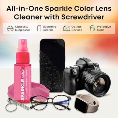 Sparkle Anti-Reflective Safe Lens Cleaner & Repair Kit – (2) 1oz Glasses Cleaner Spray, (2) Microfiber Cloth & Keychain Screwdriver for Eyeglasses, Sunglasses, Lenses & Screens (5 Piece Set) - style: Pink | 2x1oz Lens Spray + 2 Microfiber Cloths + 1 Screw