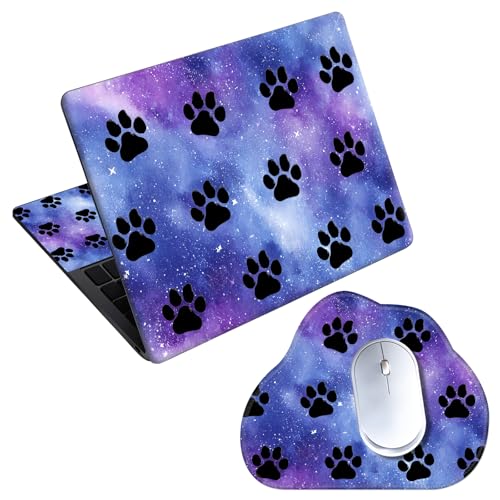 Laptop Skin Sticker Decal 15-15.6 Inch with Cute Mouse Pad, Universal Reusable Vinyl Sticker for 12.1 13 13.3 14 15.4 Inch Netbook and Notebook PC, Galaxy Paw Print - color: Galaxy Paw Print