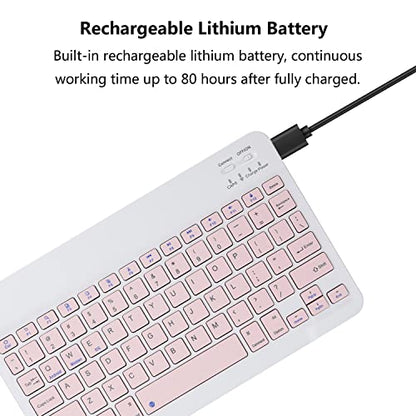 Ultra-Slim Rechargeable Bluetooth Keyboard Portable Wireless Keyboard for iPad A16 11th 10th Generation, iPad Pro iPad Air iPad mini iPhone, Android Samsung Galaxy Tablet Smartphone Cell Phone (Pink) - color: Pink