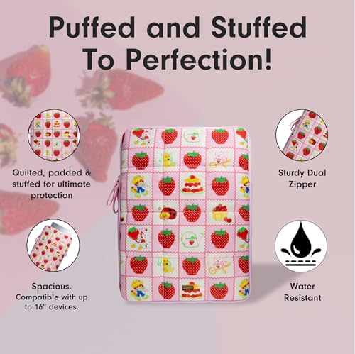 Sonix | Puffy Laptop Sleeve | 15-16 Inch, Quilted Pillow Puffer Laptop Carrying Case, Computer Sleeve | Strawberry Shortcake Checkered - color: Strawberry Shortcake Checkered