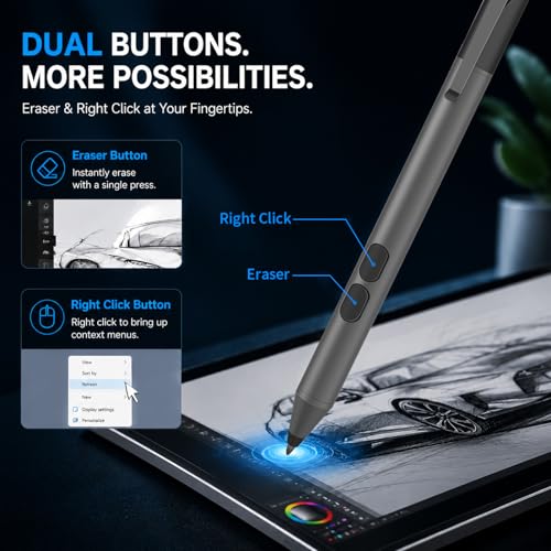 Active Digital Pen for HP Envy x360 Pavilion Spectre Omnibook Touchscreen | MPP 1.51, 2500H Battery Life, 1024 Pressure, Palm Rejection, Dual Side Button Pixel-Perfect Precision for Drawing Note Taking - color: Black