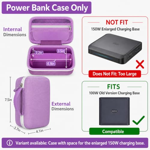 Laptop Power Bank Case for Anker 25000& Prime 27650, Purple | Organizes the Power Bank, Small Cables and 100W Charging Base; Larger 150W Charging Base Does Not Fit, Case Only - color: Purple