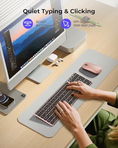 seenda Bluetooth Keyboard and Mouse Combo for Mac, SKM64-2 Rechargeable Silent Wireless Keyboard Mouse Compact Slim, 3 Multi-Device Connection, Compatible for Mac MacBook Pro/Air iPad, Black Rose Gold - color: Black & Rose Gold