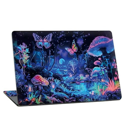 Universal Laptop Skin Sticker with 2 Wrist Pad Skins, Waterproof Scratch Resistant Vinyl Laptop Cover Decal, Cut to Fit for 11–15.6 Inch MacBook HP Dell Lenovo, Blue Mushrooms - color: Blue Mushrooms