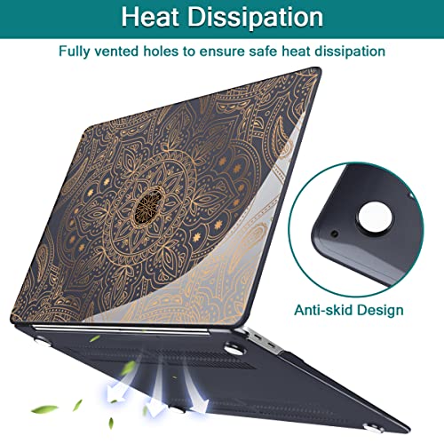 Teryeefi Compatible with MacBook Air 13 inch Case M1 Chip A2337 A2179 A1932 Retina Display Touch ID (A2018 2019 2020 Release), Plastic Hard Shell & Keyboard Cover & Screen Protector,Gold Mandala - color: Gold Mandala