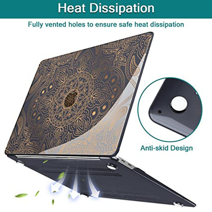 Teryeefi Compatible with MacBook Air 13 inch Case M1 Chip A2337 A2179 A1932 Retina Display Touch ID (A2018 2019 2020 Release), Plastic Hard Shell & Keyboard Cover & Screen Protector,Gold Mandala - color: Gold Mandala