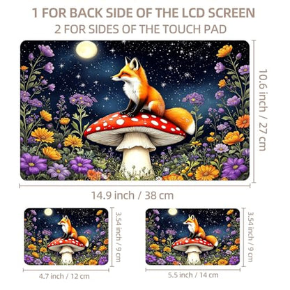 Universal Laptop Skin Sticker for 12/13/14/15.6 Inch Laptops, Reusable Vinyl Laptop Decal Cover, Waterproof Scratch Resistant Notebook Skin with 2 Wrist Pads,Cute Fox Garden - color: Cute Fox Garden