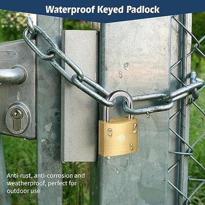HOX 6-Pack Keyed Padlock, Waterproof and Rustproof, Solid Brass Lock with 1-1/4" Wide Body, Padlock with Keys for Storage Unit, Sheds, Garages and Fence - size: 6 Pack