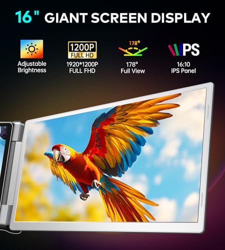 Ladomi 16" Laptop Screen Extender, Triple Portable Laptop Monitor Extender | 1200P FHD, 16:10 Aspect Ratio Rotation Screen, Fit for 12"-17.3" Laptops, Compatible with MacOS, Wins, Chrome, Surface - size: 16-inch