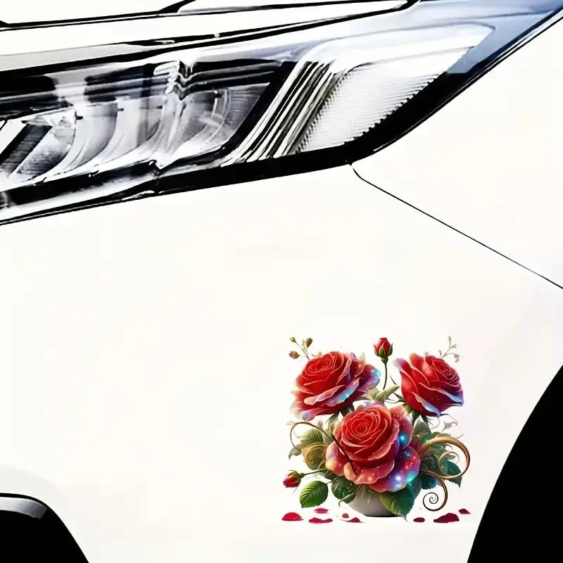 Cup Red Rose PVC Vinyl Car Decals Stickers Waterproof Self-Adhesive Decals for Cars, Laptops, Trucks, Motorcycles Wall Window Luggage Scratch Cover Door Decor Sticker