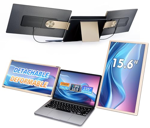 15.6" Triple Laptop Screen Extender, FHD 1080P IPS Laptop Monitor Extender, Detachable Screen Travel Monitor Laptops with Speakers, Plug&Play, Compatible with Mac/Android/Win