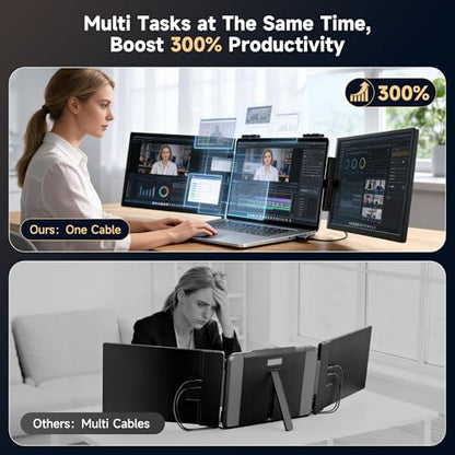 One Cable No Driver Laptop Screen Extender,14" FHD 1080P IPS Portable Monitor,1-Min Setup USB-C Plug and Play, Ultra-Slim Triple Screen for 12-15.6" Laptops Windows/MacOS/Android (14.2FHD)