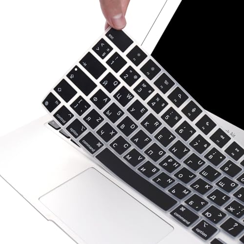 HRH Russian Keyboard Cover for MacBook Air 13”15"(M5-M2)&Pro 14”16"(M5-M1) | EU,Black,Silicone Protective Skin,2026-2021,A2442 A3428,Neo 13"A18,Precise Fit,Dust Proof,Waterproof,Durable,Laptop Accessory - color: Russian new
