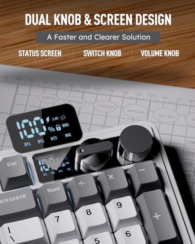 RK ROYAL KLUDGE M100 Wireless Mechanical Keyboard w/Screen & Dual Knobs, Tri-Mode Gasket Mount Gaming Keyboard with Number Pad, Hot Swappable Cream Switch, White - color: White